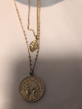 Gold-Tone Double Layer Coin Pendant Necklace - Women Jewelry
